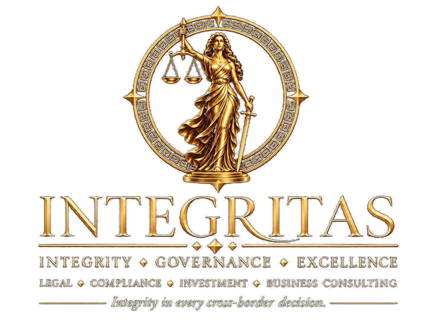 Integritas brand lockup featuring Lady Justice.